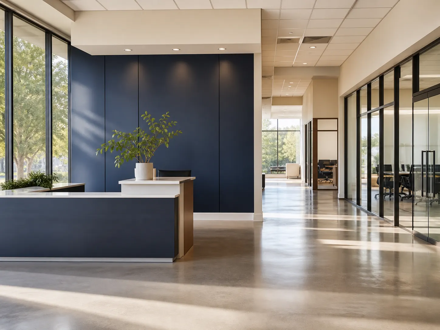 Clean production administration reception area in Fresno
