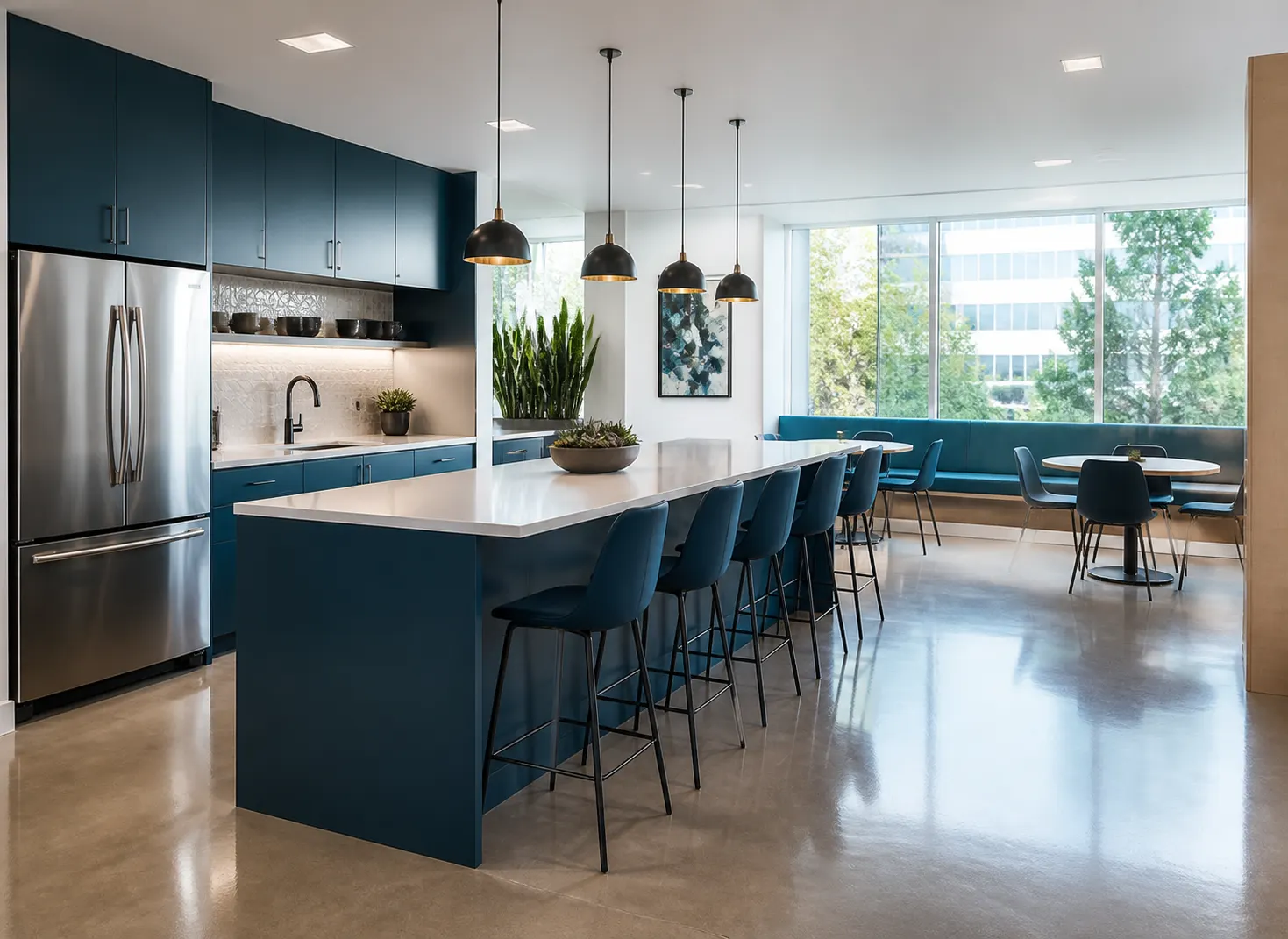 Clean shared workplace breakroom and amenity area