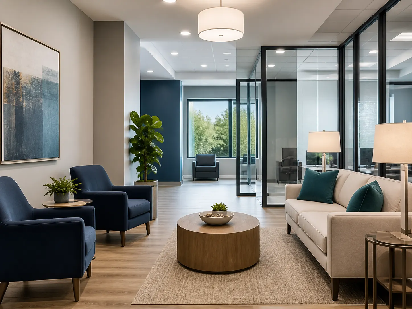 Clean medical administration waiting area in Rancho Cordova