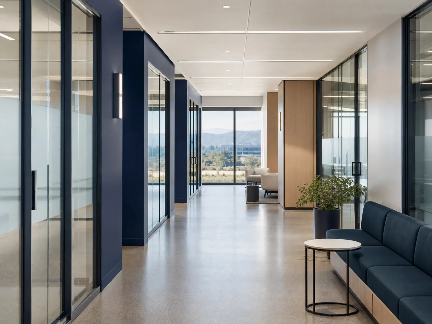 Clean biotech workplace corridor in South San Francisco